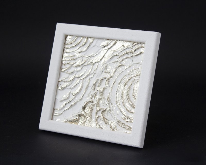 Small 3d abstract art. Original gift. Texture white & gold painting. Home decor - Wall Décor - Other Materials White