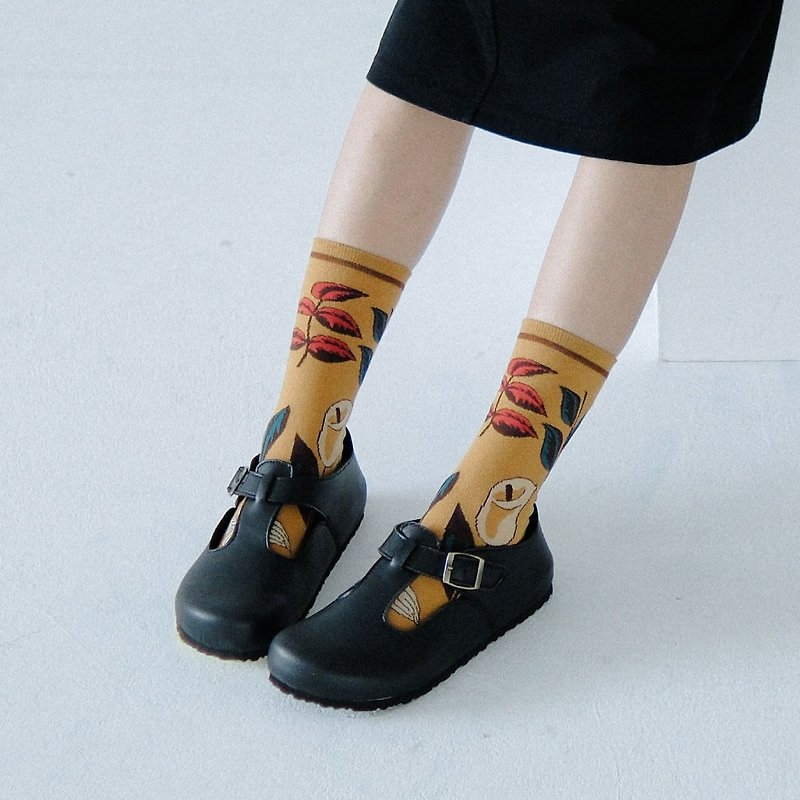 【ถุงเท้าดอกไม้】ถุงเท้าน่องกลางน่องสไตล์วินเทจสไตล์ญี่ปุ่น - ถุงเท้า - ผ้าฝ้าย/ผ้าลินิน สีส้ม