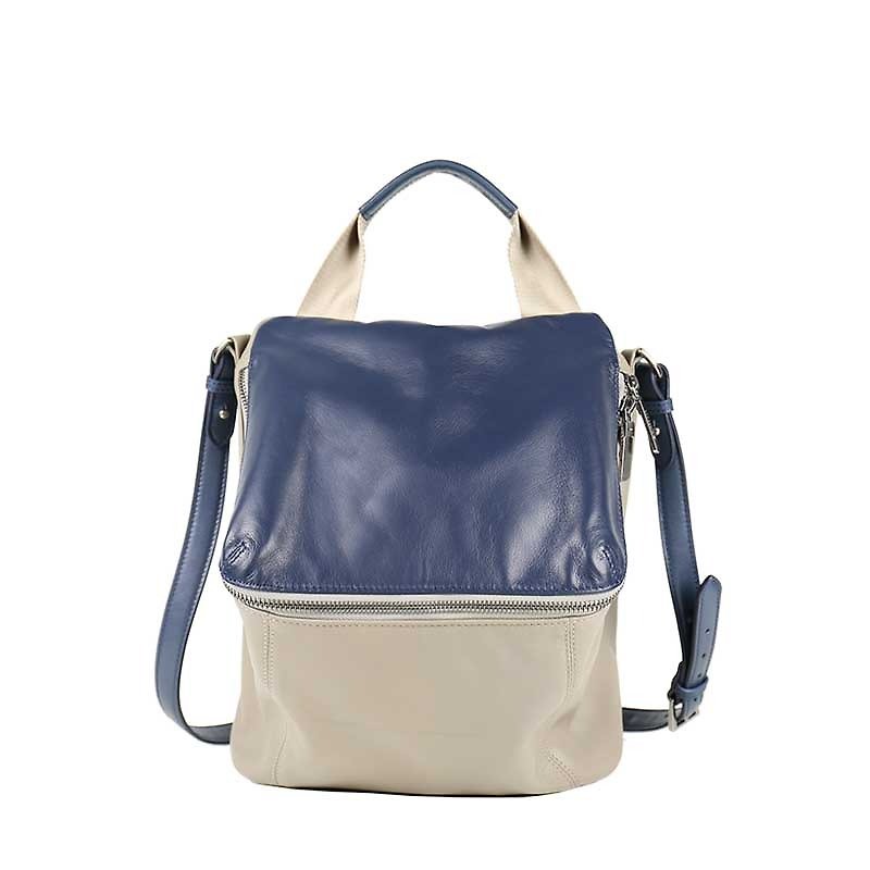 The last Pimm's lightweight sheepskin casual shoulder bag-gray x blue - กระเป๋าแมสเซนเจอร์ - หนังแท้ สีเทา