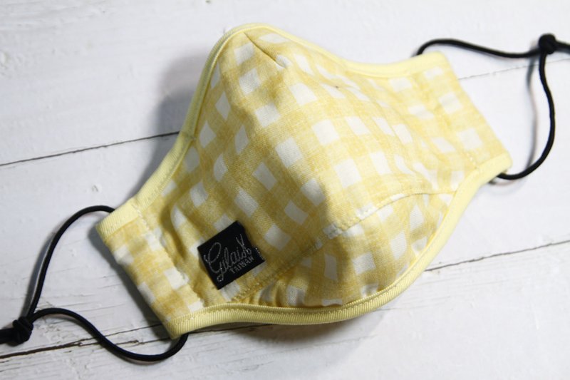 Epidemic prevention with peace of mind [Gi LAI] three-dimensional cloth mask / Japanese double yarn * yarn weave small square - Face Masks - Cotton & Hemp Yellow