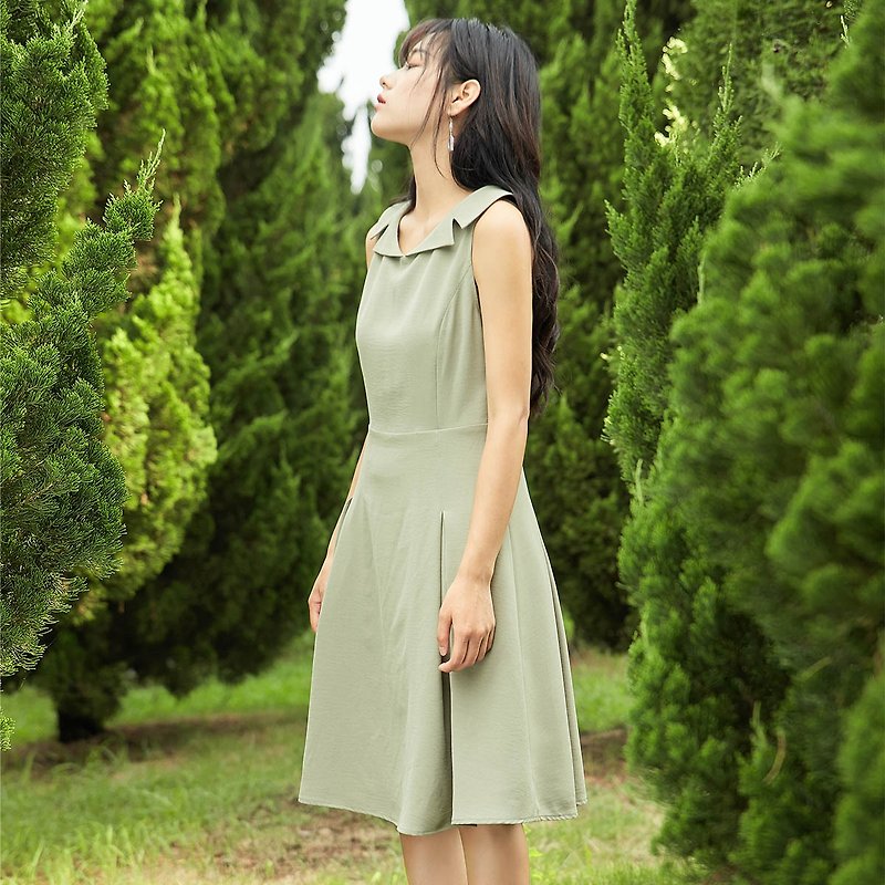 Anne Chen 2017 summer new ladies vintage collar sleeveless dress dress - ชุดเดรส - วัสดุอื่นๆ สีเขียว