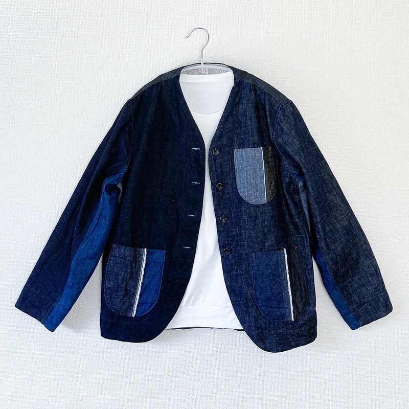 honakana denim jacket - เสื้อแจ็คเก็ต - ผ้าฝ้าย/ผ้าลินิน สีน้ำเงิน