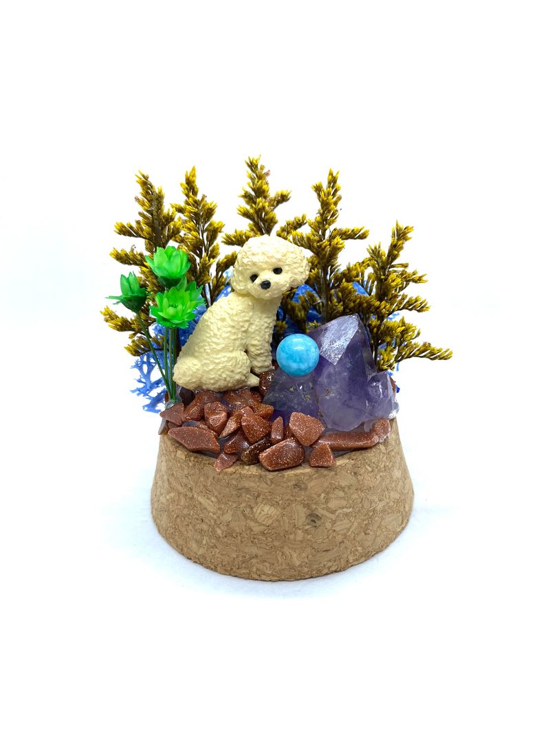 Green Forest-Poodle and Amethyst/Aquamarine-Handmade Glass Cover Figure/Crystal/Dry Flower - Items for Display - Crystal 