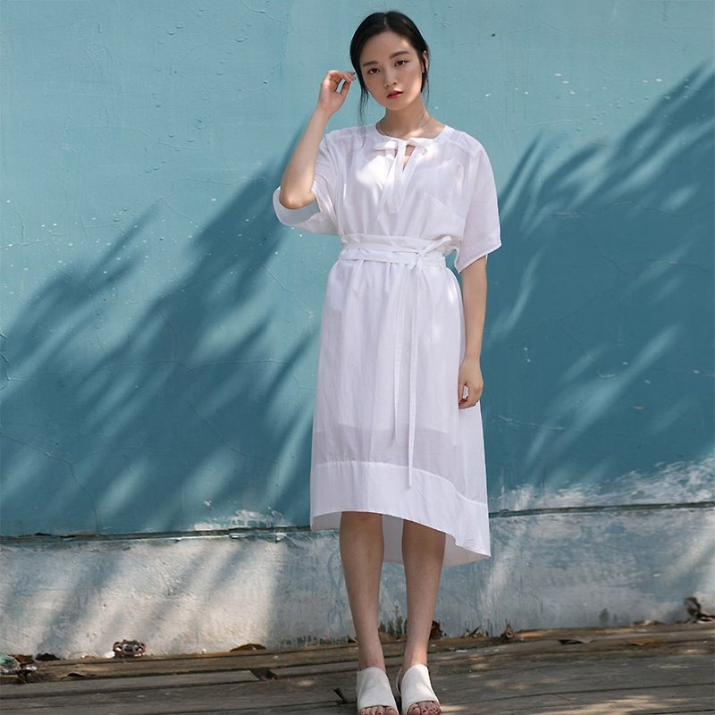 陳庭妮オリジナルデザイン自由な国2016年夏新エレガントなシルクのドレスカジュアルドレス、大きなスイング - ワンピース - コットン・麻 ホワイト