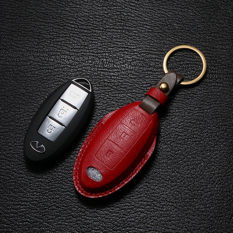 [Crazy Craftsman] Handmade high quality gift For infiniti Infiniti car key leather case cowhide - Keychains - Genuine Leather 