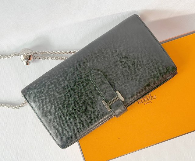 HERMES ベアン 長財布 ボックスカーフ シルバー金具 ベアンスフレ 二つ折り長財布 ボックスカーフ ブラック シルバー金具