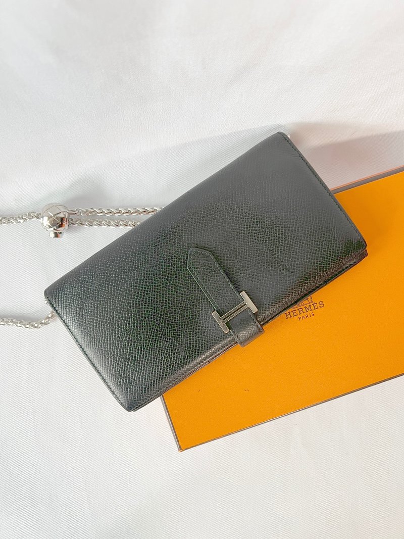 HERMES Bearn Wallet 愛馬仕牛皮金剛色黑銀扣長夾 連原裝橙盒 - 皮夾/長短夾/錢包 - 真皮 黑色