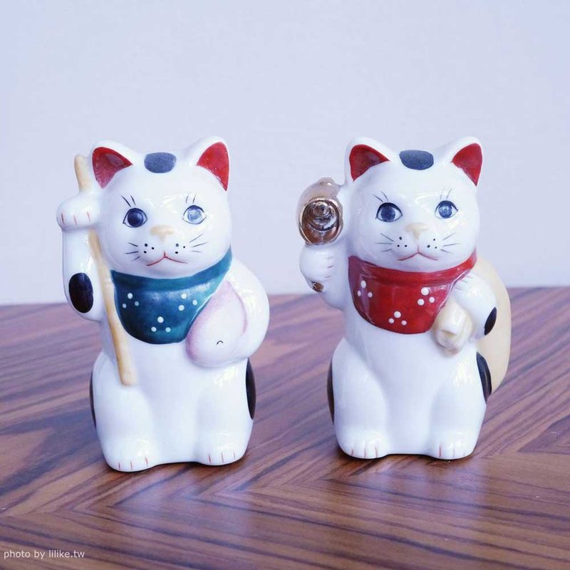 大黑惠比壽招財貓 成對 - 擺飾/家飾品 - 陶 白色