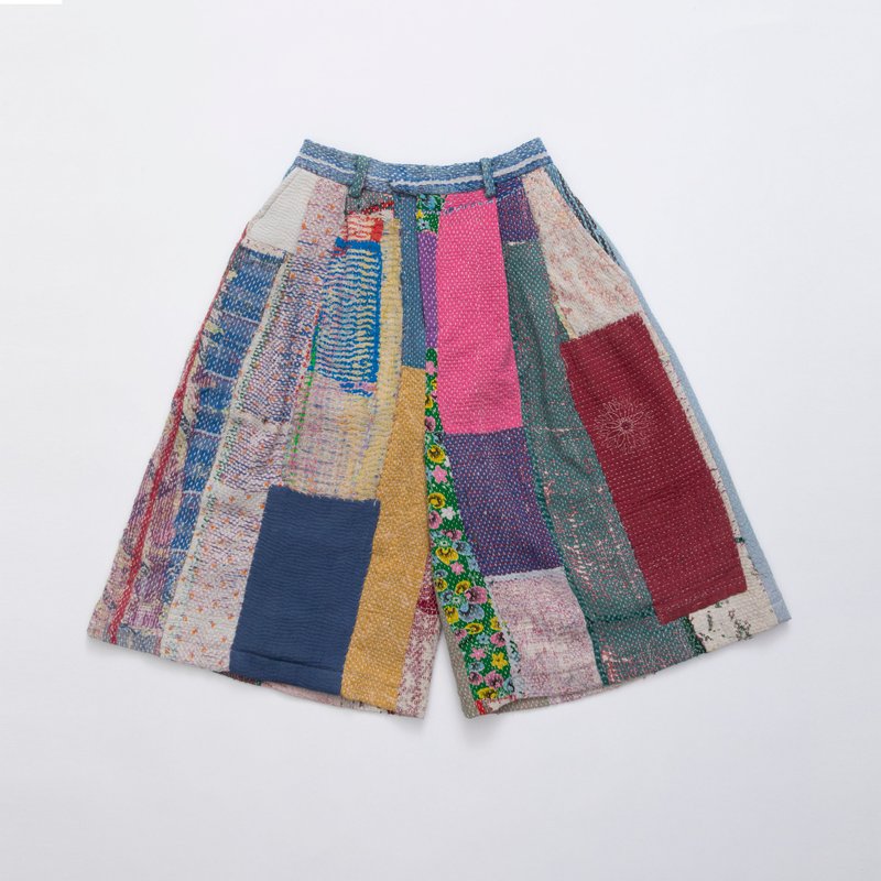 Kantha quilted shorts - กางเกงขาสั้น - ผ้าฝ้าย/ผ้าลินิน หลากหลายสี