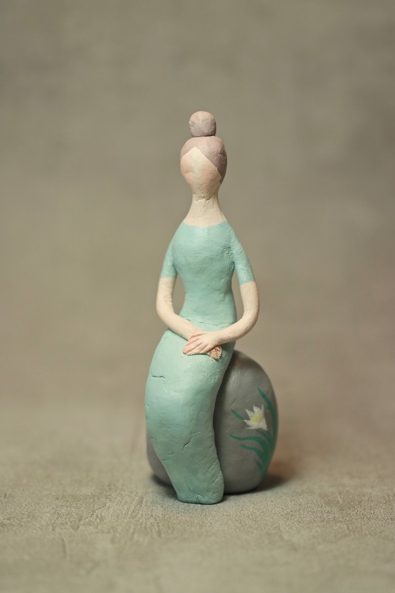 About Women's Imagination Blue Series Sculpture Art Ornament - Items for Display - Clay Green