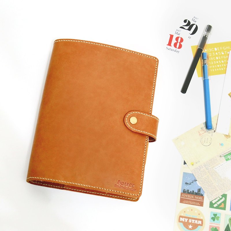 Small orange peel vegetable tanned leather A5 20-hole loose-leaf notebook PDA - สมุดบันทึก/สมุดปฏิทิน - หนังแท้ 