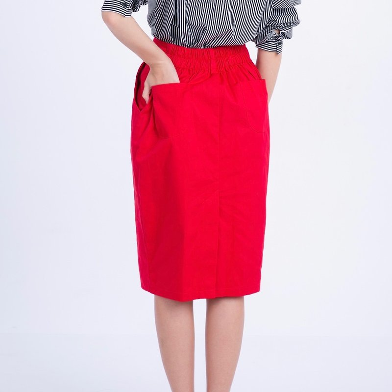 【Off-season sale】Straight Color Skirt - กระโปรง - วัสดุอื่นๆ สีแดง