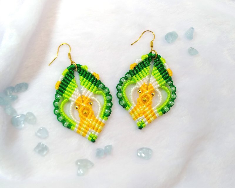 E014-Hand-woven beaded earrings forest colorful fantasy - Earrings & Clip-ons - Nylon Green