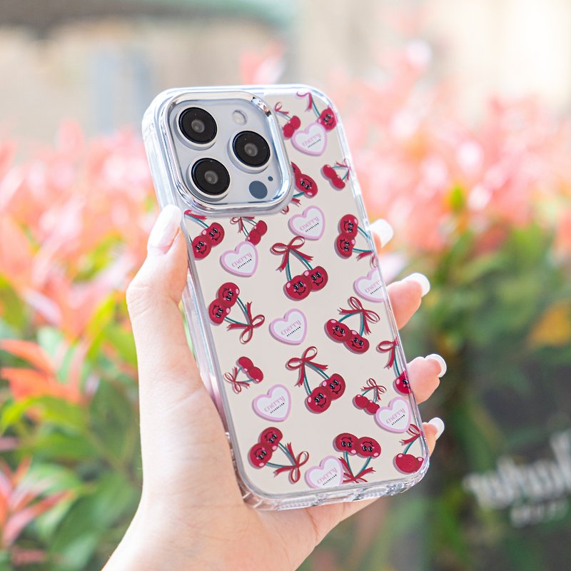 Sweet Cherry Pattern Ver. Mirror Phone Case - Phone Cases - Plastic Pink