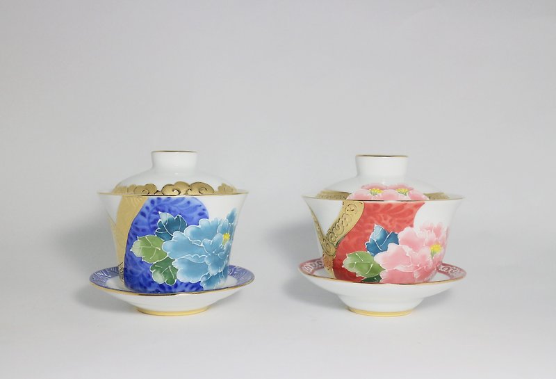 Pure hand-painted teacup - king and queen pair of cups (three-piece lid cup) - Teapots & Teacups - Porcelain Multicolor