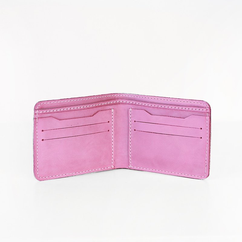 【メル]ワックス加工牛革財布シンプルなショートピンク - 財布 - 革 ピンク