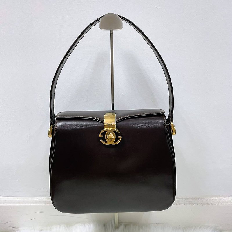 Old Gucci Calfskin GG Turn Lock Box Shoulder Bag - Handbags & Totes - Genuine Leather Brown