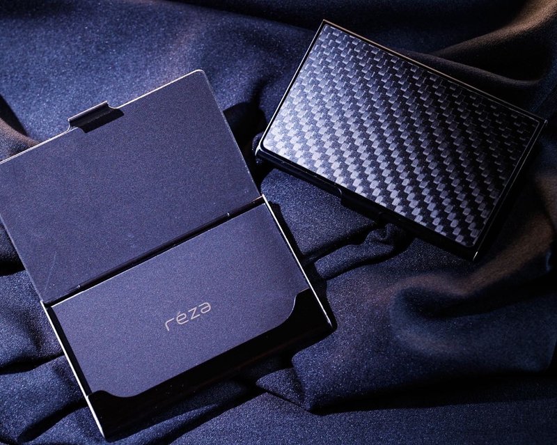 Carbon Fiber Business Card Case Graphite Black Stainless Steel - Card Holders & Cases - Carbon Fiber 