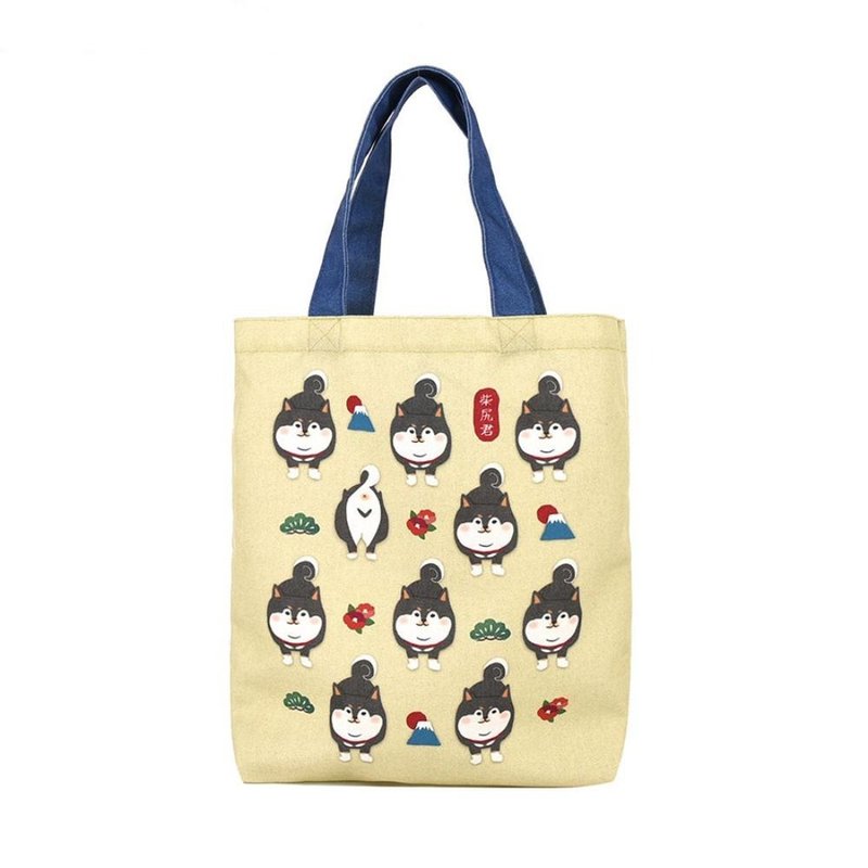 Kusuguru Japan 肩背包 日本限定和風圖樣A4帆布托特包柴尻君黃色 - 手提包/手提袋 - 聚酯纖維 黃色