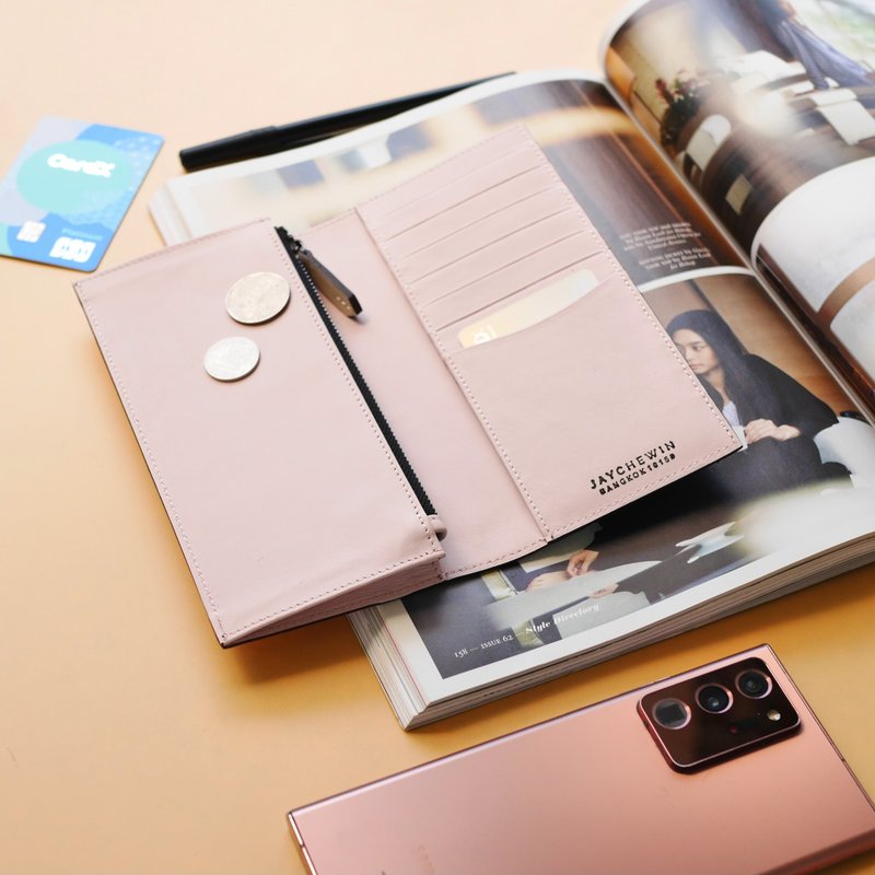 女皮夾 Long Flat Wallet / 櫻花粉色 Sakura Pink 包包 錢包 - 錢包/皮夾/長短夾 - 真皮 粉紅色