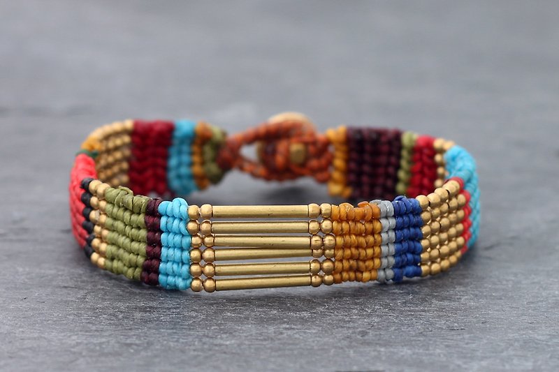 Macrame Bracelets Color Stripe Rainbow Colorful Cuff Ethnic - สร้อยข้อมือ - กระดาษ หลากหลายสี