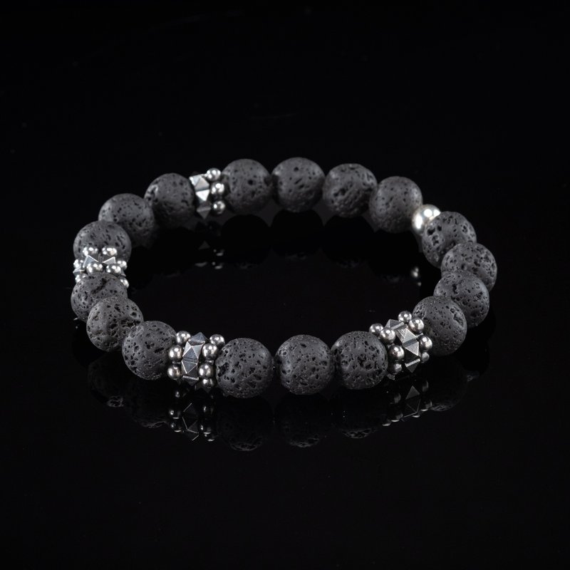 Ereshkigal Handmade 925k Sterling Silver and Lava Gemstone Bracelet - Bracelets - Sterling Silver Black