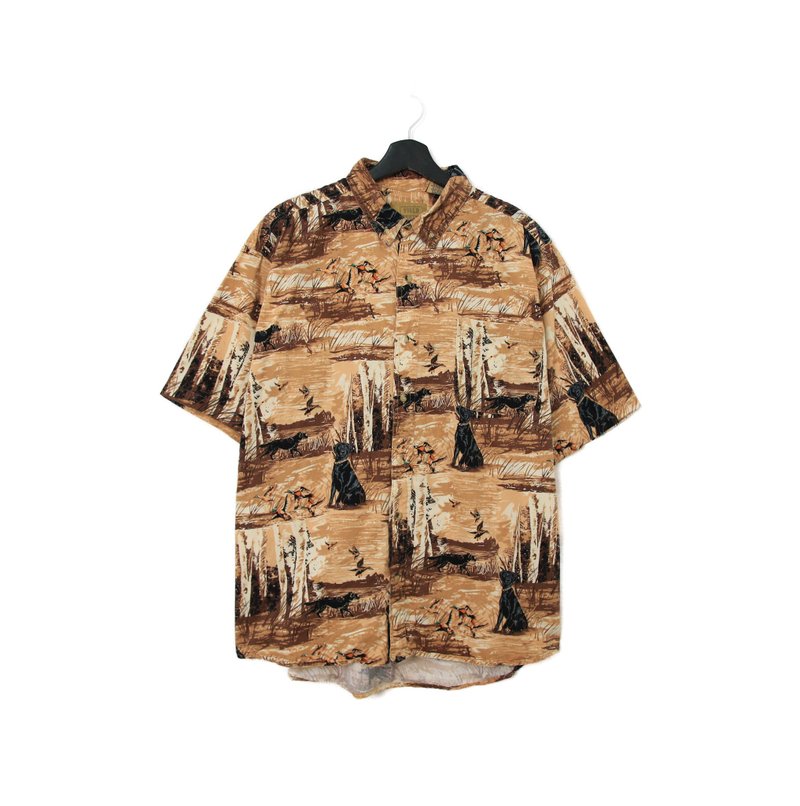 Back to Green- animal print shirt black hound vintage shirt - เสื้อเชิ้ตผู้ชาย - ผ้าฝ้าย/ผ้าลินิน 