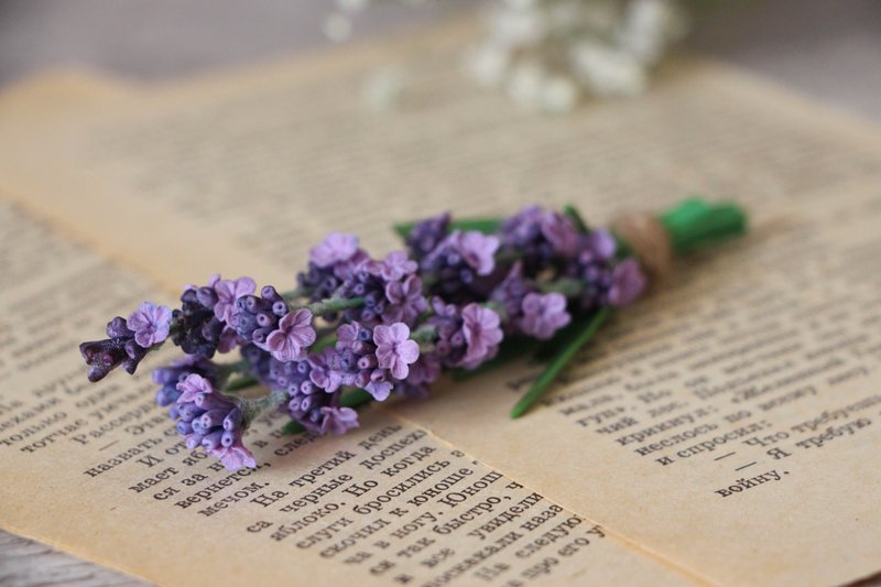 Lavender brooch - 胸針 - 黏土 紫色