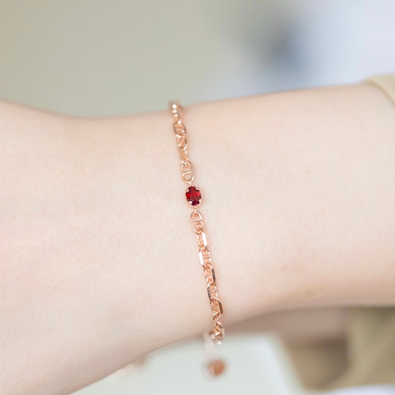 石榴石925純銀橢圓蛋糕小豬鼻手鍊 - 手鍊/手環 - 寶石 銀色
