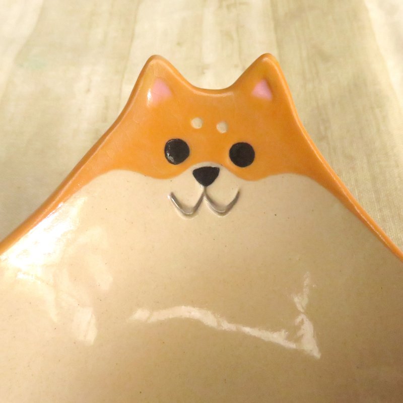 DoDo hand-made animal shape bowl-Shiba Inu shallow bowl - ถ้วยชาม - ดินเผา สีเหลือง