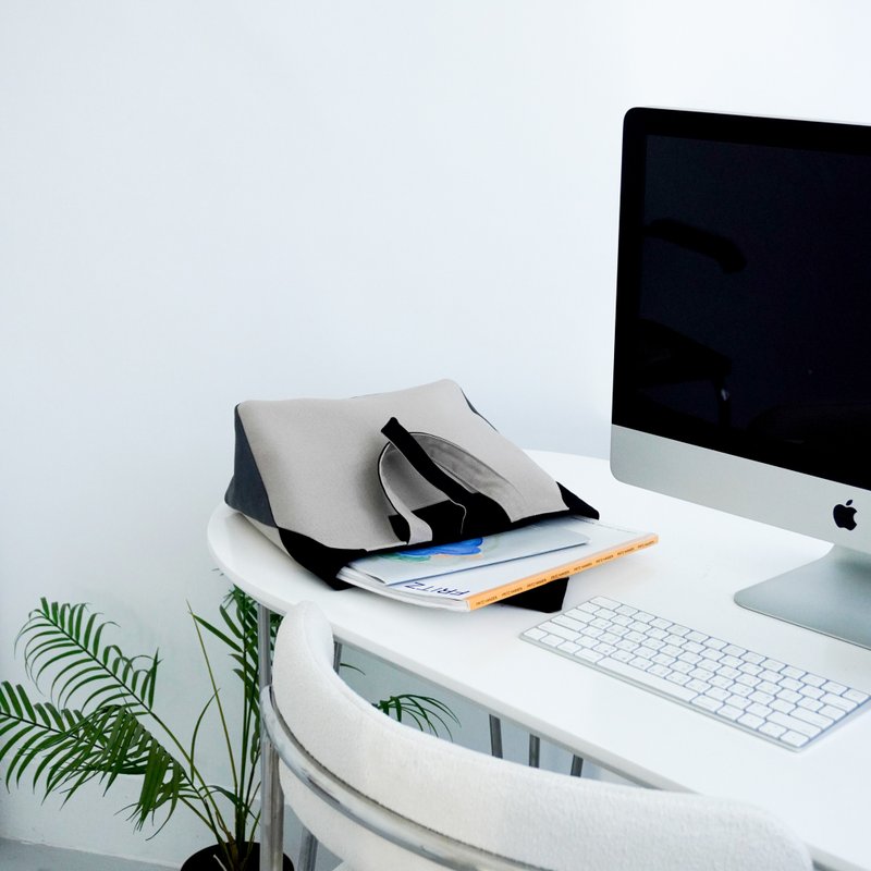 Contrast color document bag (black, beige and gray) - Handbags & Totes - Cotton & Hemp Gray