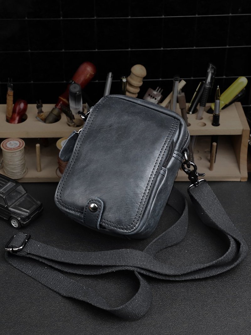 2 in 1 Shoulder Bag Genuine Leather Crossbody Bag Waist Belt Bag For Men - กระเป๋าแมสเซนเจอร์ - หนังแท้ สีน้ำเงิน