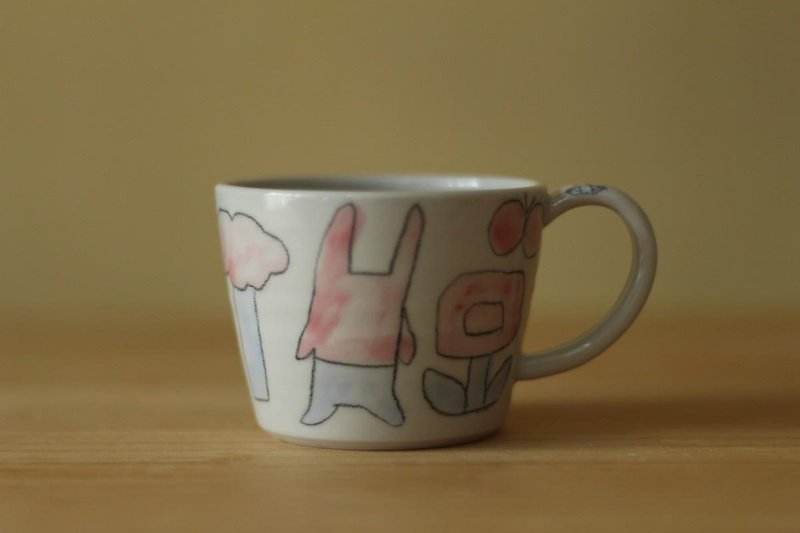 Usagi, cup of dogs and birds and flowers. - Mugs - Pottery White