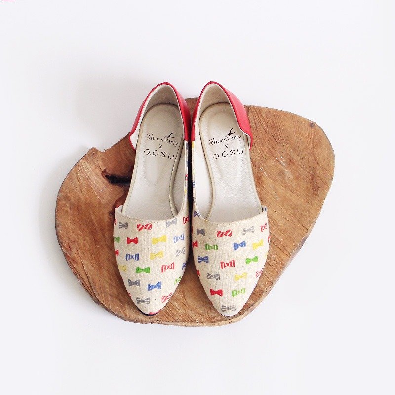 啾啾 啾啾 shop side hollow shoes / handmade custom / Japanese fabric / M2-17337F - Women's Casual Shoes - Cotton & Hemp 