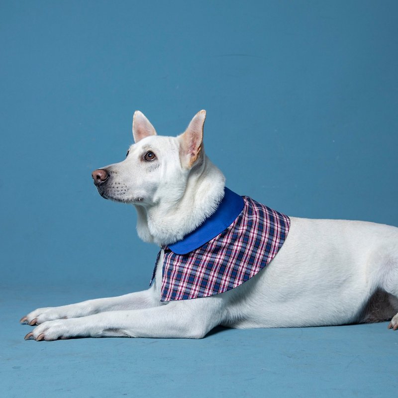 Handmade Tartan / Plaid Pet British Cape - British Blue - Dog【ZAZAZOO - ชุดสัตว์เลี้ยง - ผ้าฝ้าย/ผ้าลินิน สีน้ำเงิน