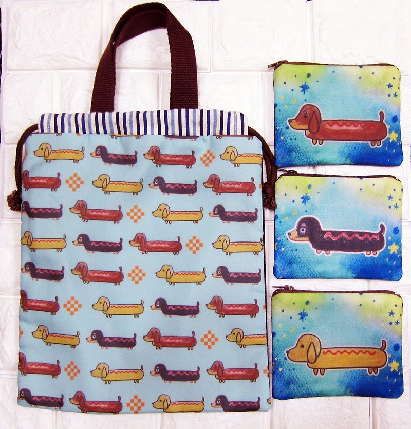 [Surprise Combination Bag_Dachshund Dog] One beam pocket + one key case - Handbags & Totes - Cotton & Hemp Multicolor