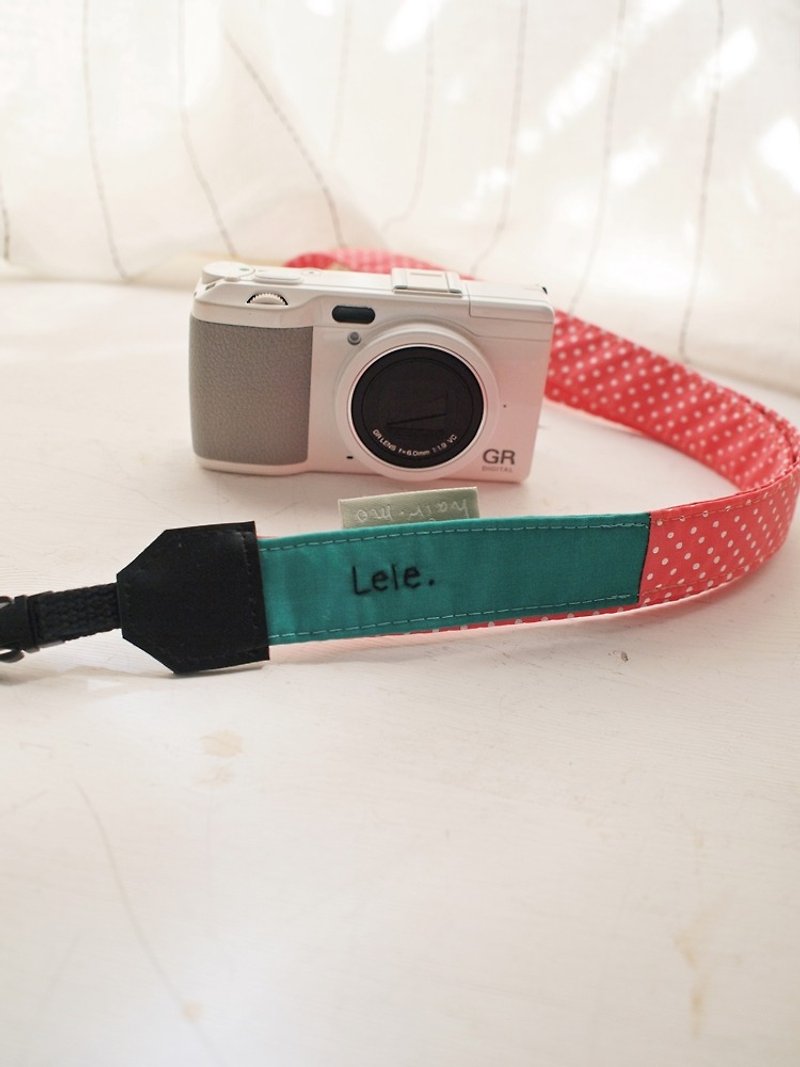 Hairmo color contrast stitching camera strap- Teal+ rose red dot (general hole. double small hole. single hole) - Camera Straps & Stands - Cotton & Hemp Yellow