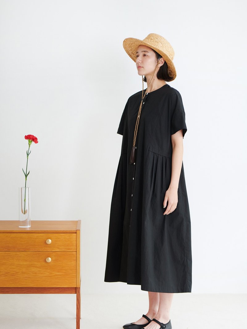 KOOW side pleated 80s fine cotton simple dress stitching design little black dress little white dress - ชุดเดรส - ผ้าฝ้าย/ผ้าลินิน 