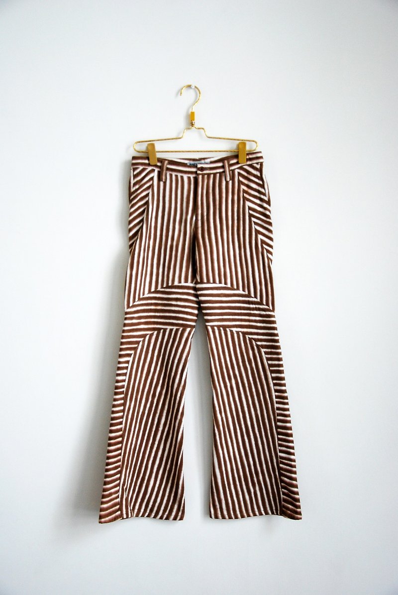 Pumpkin Vintage. Vintage blooming stripes stitching low-waisted pants - กางเกงขายาว - ผ้าฝ้าย/ผ้าลินิน 