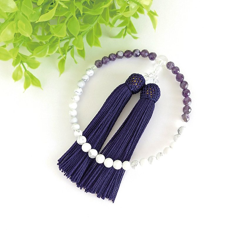 [For women/main ball 6mm] Howlite and 64-sided cut natural stone prayer beads/informal rosary/Shikonbo - Bracelets - Semi-Precious Stones Purple