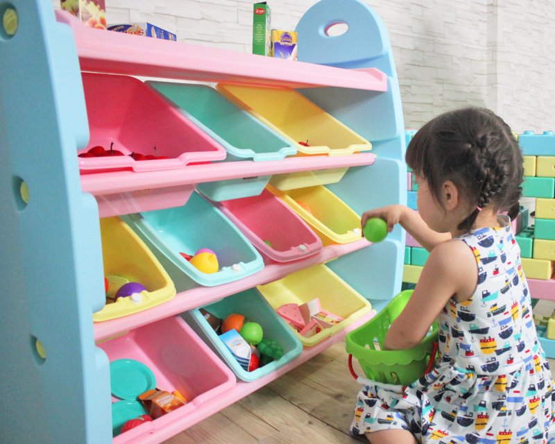 WOOHOO children's toy storage cabinet with game functions including large and small storage boxes - four layers (pink side panel) - กล่องเก็บของ - พลาสติก หลากหลายสี