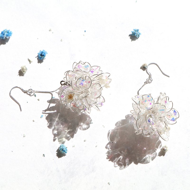 Purely。Pure / Pendant 925 pure silver ear pin - Earrings & Clip-ons - Resin White