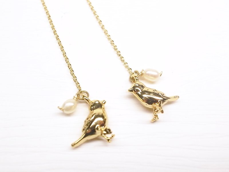 Ermao Silver[Animal Series─Little Sparrow-Earring Chain] Silver or Gold - ต่างหู - เงิน สีเงิน