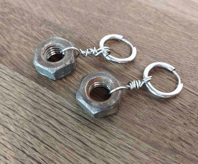 Hardware Jewelry Salvaged Silver Hardware Earrings, Found Object Jewelry,  Hex Nut, Industrial, Modern Minimal Jewelry, Grunge, Industrial 