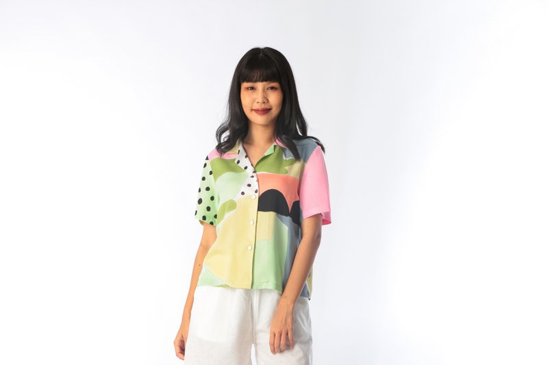 Hawaii shirt Blouse Cotton Rayon For Summer Beach Vacation - 女上衣/長袖上衣 - 棉．麻 黃色