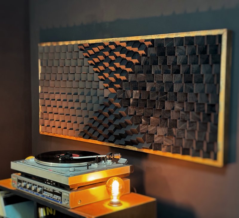 Acoustic Panel - 3D Wood Wall Art - Black Artwork Diffuser - Music Studio Decor - ตกแต่งผนัง - ไม้ สีดำ