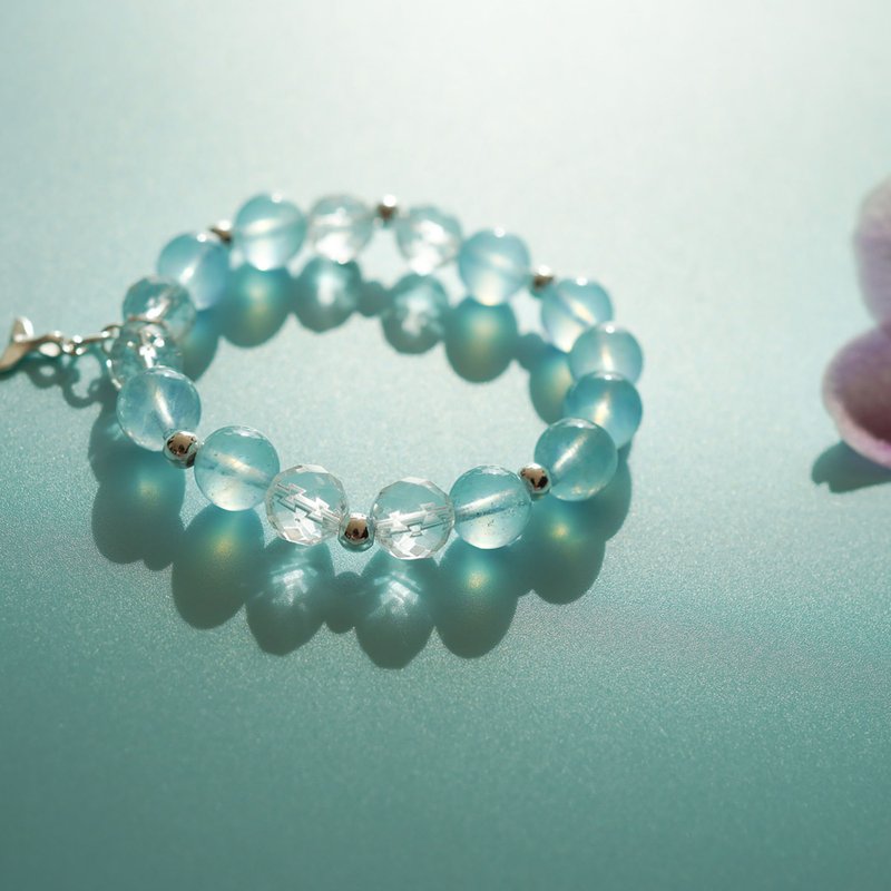 Aquamarine Faceted White Crystal 925 Sterling Silver Bracelet - สร้อยข้อมือ - คริสตัล หลากหลายสี