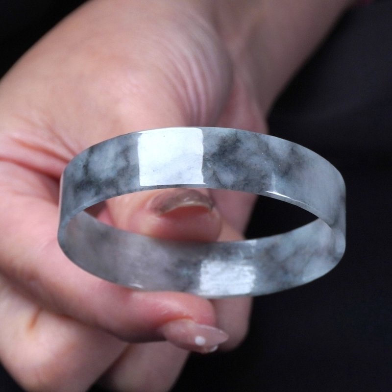 冰種烏雞翡翠角鐲手鐲 | 17圍 | 天然緬甸玉翡翠A貨 | 送禮 - 手鍊/手環 - 玉石 黑色