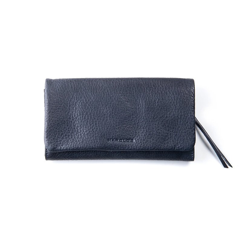 German Harolds Chakral long clip/dark blue/genuine leather/wallet/wallet/handmade - Wallets - Genuine Leather Blue
