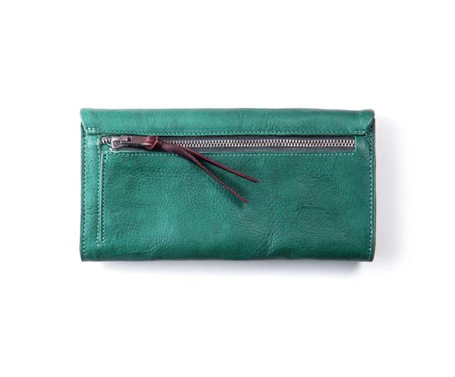 Real Leather Green Ladies Purse With Free Gift Box, Women's Zipper Long Wallet | Handmade & high quality German Brand | Mother's Day Gift